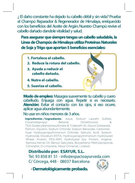 Champú reparador y regenerador - 400ml - Imagen 2